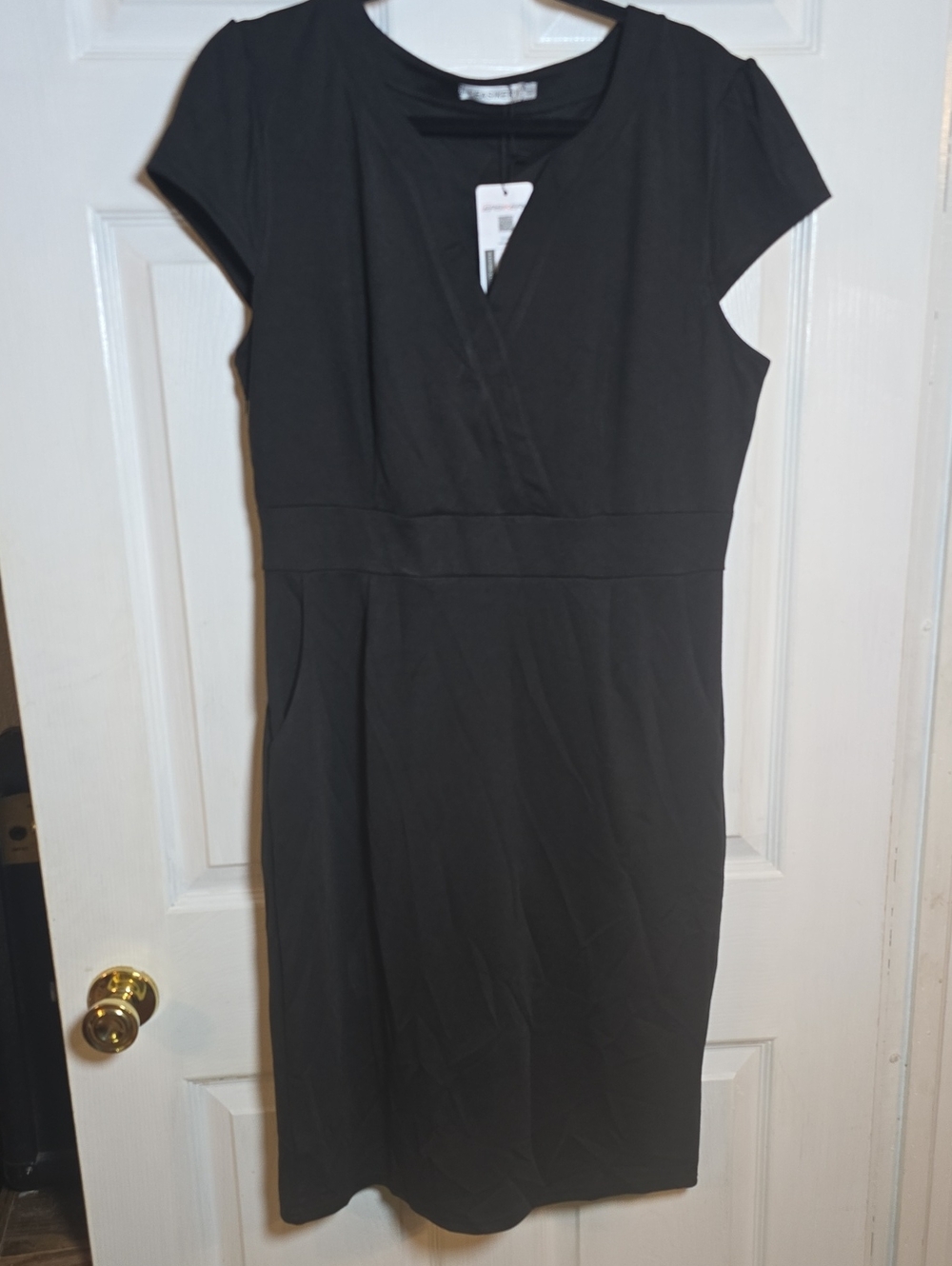 Polyester blend sheath dress, CEASIKERY black bodycon dress with cap sleeves XL